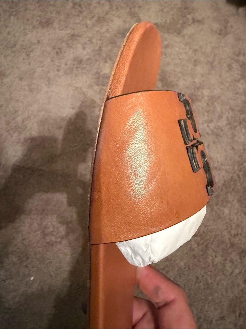 Tory Burch Tan Leather Slide Mules with Logo Cutout - Picture 7 of 15